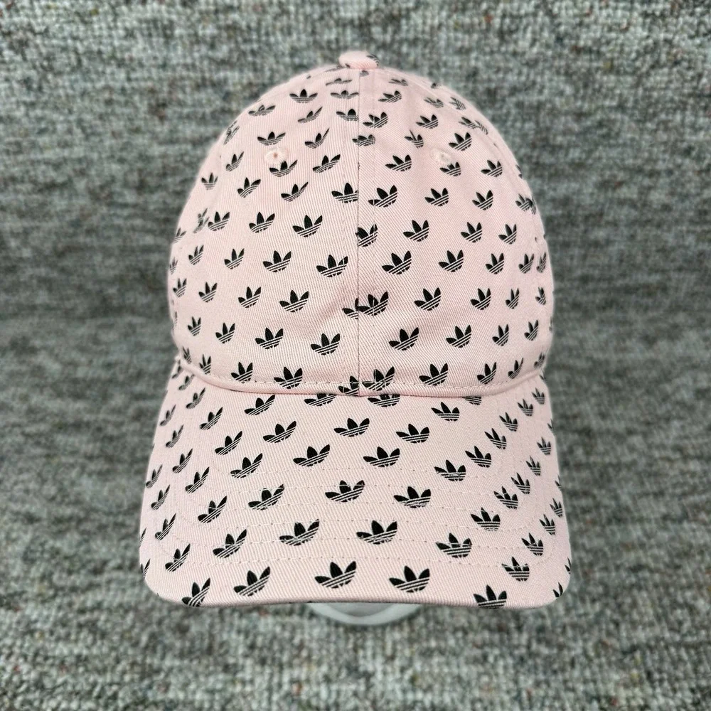 Adidas Hat Cap Strap Back Mens One Size Trefoil All Over Print Logo Sports Pink